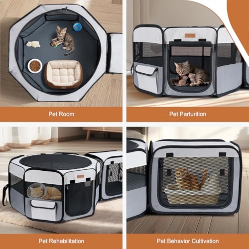 Want to Give Your Kittens & Puppies a Safe, Independent Space? Try Lekereise: 47"×16" Portable Cat Playpen, 2-in-1 Dog Playpen, Independently Usable, with a Carry Bag. Play Freely Anywhere! - color: M(47" * 16")