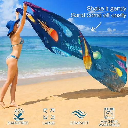 BYDOLL Beach Blanket Waterproof Sandproof,78''X81''/78''X110'' Large Sand Free Oversized Lightweight Sand Resistant Blanket, Picnic Mat for Beach Travel Camping Hiking Essentials - color: Jellyfish, size: 78''X81"