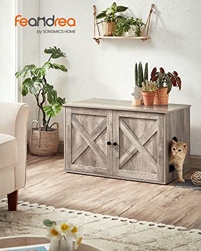 Feandrea Cat Litter Box Enclosure, Litter Box Furniture Hidden with Removable Divider, Indoor Cat House, End Table, 31.5 x 20.9 x 19.7 Inches, Greige UPCL002G01 - color: Greige, size: L (31.5"L x 20.9"W x 19.7"H)