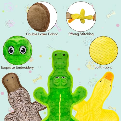 No Stuffing Dog Squeak Toys, 3 Pack Chew Toys for Small to Large Puppies | Durable Puppy Teething Toys, Interactive to Keep Pets Busy, Toss Fetch Tug Play, Best Birthday Gift - color: Yellow&Coffee&Green