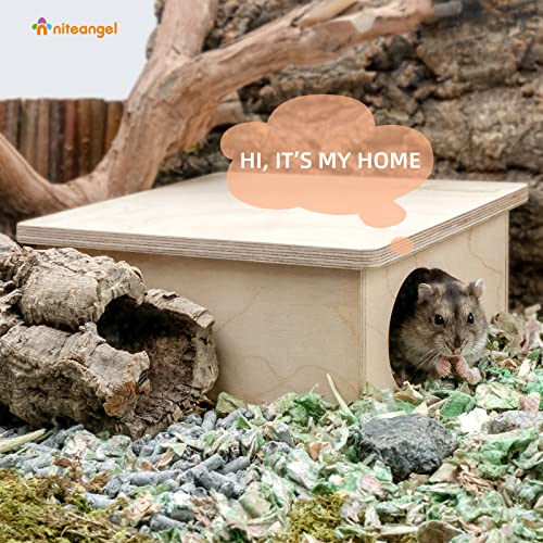 Niteangel Birch Chamber-Maze Hamster Hideout: 1 Entrance 2 Rooms Habitat | No-Disturb Removable Lid - Encourage Pets Hide and Explore Freely House & Tunnel Toys for Hamster Gerbils Mice Lemming
