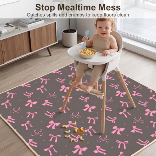 Basumee Splat Mat for Under High Chair, Waterproof & Mess-Proof Floor Mat | 46"×42" Baby Splash Mat, Non Slip Bottom, 4-Layer Fabric, Food & Liquid Catcher, Machine Wash for Boy Girl, Meals, BLW, Craft - color: Dark Grey Bow, size: 46x42 Inches