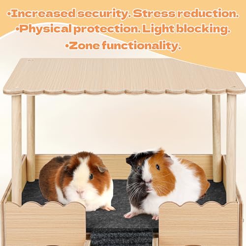 Wooden Guinea Pig Hideout Castle with Stairs,Small Animal Bed Hut Habitats Spacious 2-Level Detachable Small Pet House for Rabbits, Hamsters & Chinchillas Bunny (Updated Grey) - color: Updated Grey
