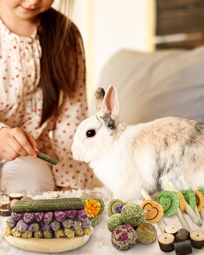 68pcs DIY Rabbit Chew Toys,Rabbit Toy for Bunnies Boredom | Hanging Rodent Dental Toy with Papaya Stems Sweet Bamboo Hamsters, Chinchillas, Guinea Pigs