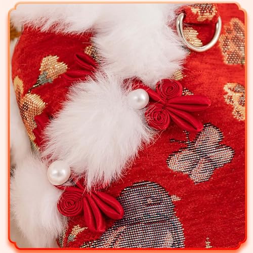 Dog Chinese New Year Clothes Cat Tang Costume Outfit,Tassels Dog Cheongsam Tang Suit,Winter Fleece Pet Jacket Clothes (Red, S) - color: Red, size: S(Bust14.1inch|Weight 4-6LBS)