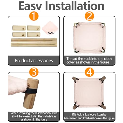 Pozico Cat Hammock Bed – Wooden Elevated Cat/Dog Bed with Fluffy Winter Fabric – Raised Pet Cot Furniture for Small Dogs, Cats & Small Animals – Warm Plush Indoor Lounger – Portable & Washable – Pink - color: Pink