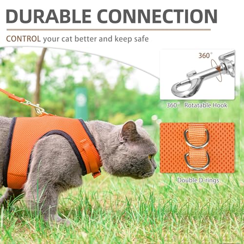PUPTECK Soft Mesh Cat Vest Harness and Leash Set Puppy Padded Pet Harnesses Escape Proof for Cats Small Dogs Rabbits Bunny - color: Orange, size: L(NECK 8.5"-10.5", CHEST 12.5"-15", 6-10 lbs)