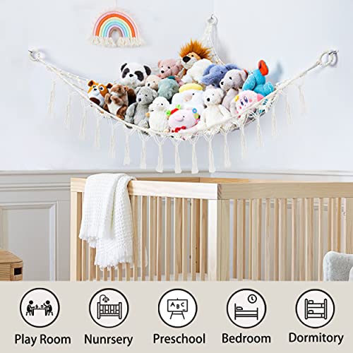 Stuffed Animal Net or Hammock with Light,Yewiwin Macrame Hanging Net Hammock for Stuffed Animal Toy Storage Organizer Boho Decor Room Holder for Nursery Play Room Bedroom (Beige-2) - color: Beige-2(42"*42"*57")