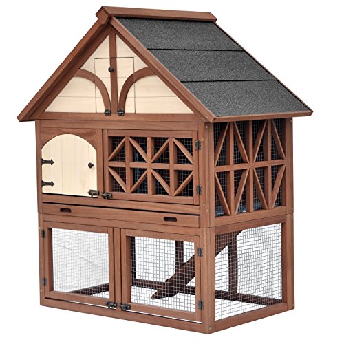 Merry Pet Tudor Rabbit Hutch for up to 4 Rabbits with Asphalt Roof and Removable Tray for Easy Cleaning