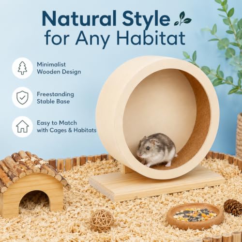 antiai Hamster Wooden Silent Wheel, 12 Inch Small Animal Exercise Wheel Accessories, Quiet Spinner Hamster Running Wheels Prevent Depression Toys for Hamsters, Gerbils, Mice and Other Small Pets (XL) - size: XL
