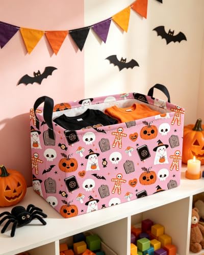Essme Rectangular Halloween Basket,Pink Storage Bins Organizer with Handles for Room Decor, Gift Basket.(Magic Halloween) - color: Fensemofayl