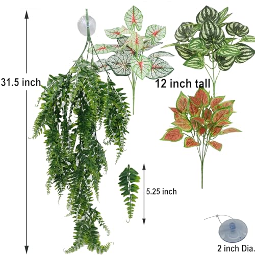 Reptile Plants for Bearded Dragon Tank Accessories, Terrarium Plant Artificial Decor for Snake Cage, Fake Plant for Leopard Gecko Habitat, Lizard Chameleon Ball Pythons (Group BN) - color: Group Bn