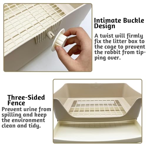 PINVNBY Rabbit Corner Litter Box with Drawer for Cage Small Animal Litter Pan Hanging Pet Feed Bowls Cage Potty Trainer Pet Toilet for Rabbit Bunny Guinea Pigs Chinchilla Ferret - color: White