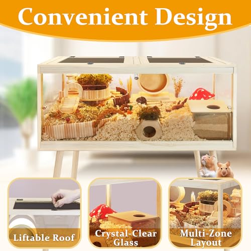 PROLEE Hamster Cage Chewproof, Mice and Rat Habitat with Transparent Sides, Hamster Cage with Openable Mesh Top, Solid Built with Lock Design and Leg Stand, 48" inch - size: 48.0"L x 20.0"W x 47.5"H