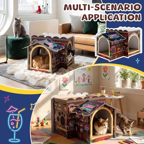 Lineshading 2 Story Cardboard Cat House with Scratcher Pad, Multi Level Durable Cat Scratcher House for Small Kitten Bunny Rabbit Animals Christmas Birthday Gift(17x12x10,Bar) - style: Bar
