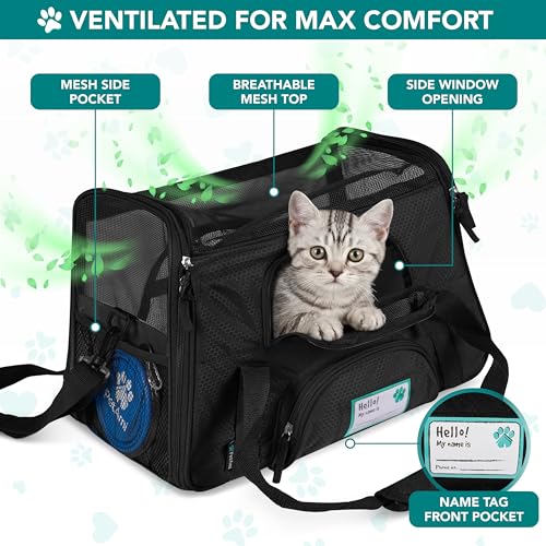 PetAmi Airline Approved Pet Carrier for Cats & Small Dogs, Small, Black | Soft Sided TSA Travel Bag, Sherpa Bed, Breathable Mesh Ventilation, Collapsible Bowl, Fits Under Seat, Up to 18 lbs - color: Black, size: Small - 17"L x 10.2"W x 11.2"H