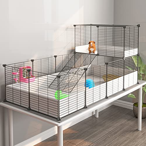 Oneluck Guinea Pig Cage,Indoor Habitat Cage with Waterproof Plastic Bottom,Playpen for Small Pet Bunny, Turtle, Hamste, Loft and Partition - color: Loft & Partition cage