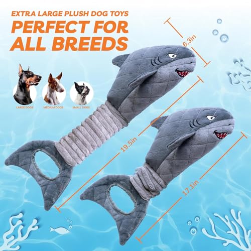 LEGEND SANDY Large Squeaky Dog Toys to Keep Them Busy, Interactive Plush Dog Toy,Crinkle Tug of War Dog Chew Toy for Small, Medium, and Large Dog | Squeaky Pet Toys, Dog Chew Toys to Keep Them Busy - color: Grey Shark