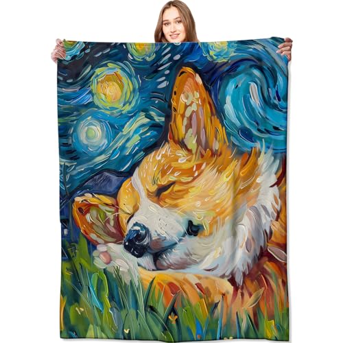 Corgi Blanket Starry Night Puppy Throw Blankets,Gifts for Kids Woman Adult & Dog Lover,Lightweight Soft Fleece,for Sofa Couch Bed Room Modern Artistic Decor 50x60in - color: Corgi, size: 50x60in