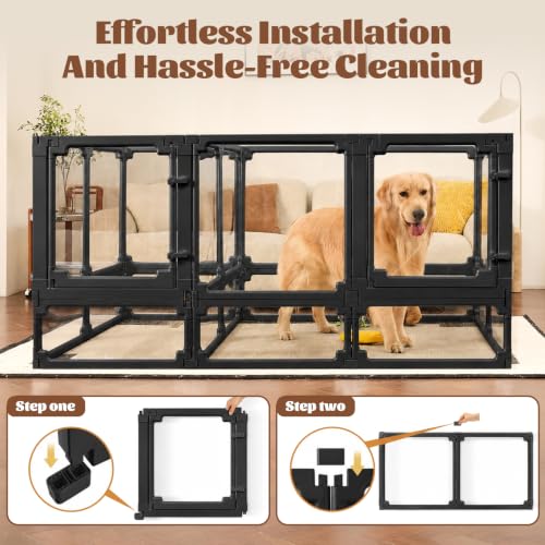 Dog Playpen, Expandable & Stackable Acrylic Dog Play Pen, FlexiSpace Adjustable Clear Dog Enclosure Indoors, Transparent Dog Fence for Dogs Cats Rabbits Small Animals (Black, 10", 8 Panels) - color: Black, size: 10"