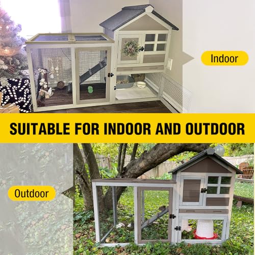 Aivituvin Rabbit Hutch Indoor Bunny Cage Outdoor with Run Chicken Coop Guinea Pig House with Waterproof Asphalt Roof,No Leakage Pull Out Tray - color: Brown, size: 51.6"L x 25.2"W x 36.2"H