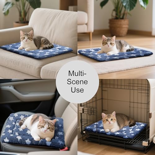 Dog Bed Mat, Reversible Crate Pad & Cute Dog Bed - Machine Washable Kennel Mat with Ultra Soft for Small Dogs & Cats - color: Dark Blue Stars, size: 18"L x 14"W x 1.5"Th