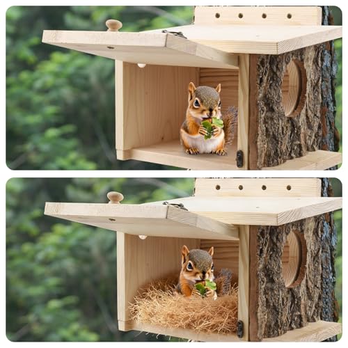 Squirrel Nesting Box, Easy Assembly Squirrel Houses for Outside Nesting | Wooden Nesting Box for Squirrels, Chipmunk, Bird and Small Animals - size: Medium