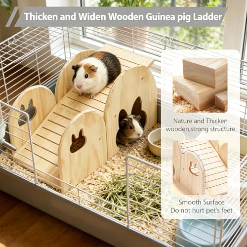 Large Bunny Hideout Wooden Bunny House with Ramp Rabbit Castle(Ladder) | solid wood guinea pig hideout chinchilla house with detachable panels,rabbit hide with ramp hideaways and climbing areas - style: Ladder