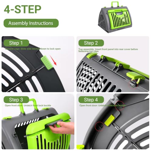 Foldable Portable Pet Carrier, Cat Carrier with Opening Door | Hard-Sided Travel Cat Carrier for Cats & Small Pets up to 25lbs, Green - color: Green