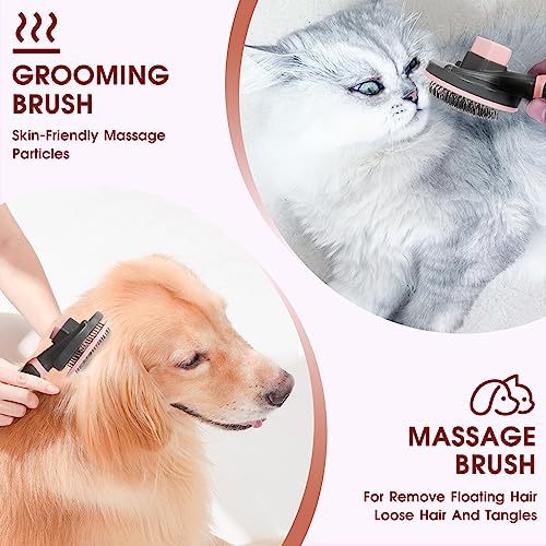 Pet Hair Brush, Cat Brush Self Cleaning Slicker Brush, Dog Brush for Shedding and Grooming, Pet Brush for Short and Long Haired Dogs Cats Rabbits, Removes Loose Undercoat & Tangled Hair (Pink)
