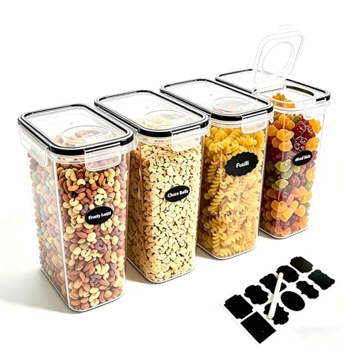 4pcs 4L Airtight Plastic Canisters, Kitchen Pantry Dry Food Storage | 4pk 4L airtight canisters, tight sealed lids lock out moisture. Premium plastic, stackable for all kitchen dry foods - size: 4 pcs(4L)