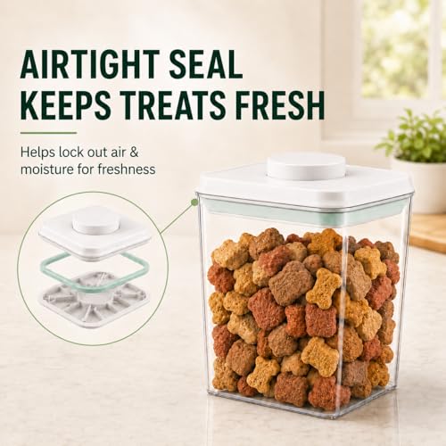 Pet Dog-Cat POP-Treat Airtight jar-Container - 2.2 Qt/2 L | Stackable One-Touch Opening | For Snacks Candy Salt Herbs Spices | BPA-Free - size: 2L/2.2Qt