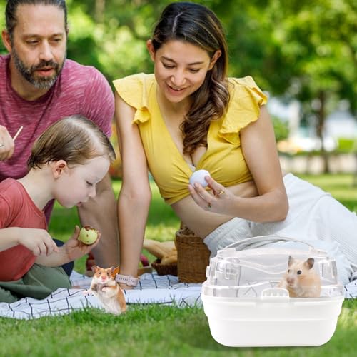 Hamster Carrier Cage with Water Bottle,Portable Hamsters Travel Cage Plastic Guinea Pig Carrying Cases Small Animal Carry Cage for Dwarf Hamsters Chinchillas Hedgehog Mouse(White) - color: 【White】