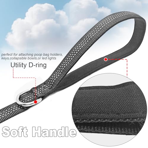 5FT Bungee Dog Leash Shock Absorbing Reflective Nylon Lead 2cm Wide | for Small/ Medium Dogs- Soft Handle- Lightweight- Anti-Pull Training- 6 Colors - color: Black
