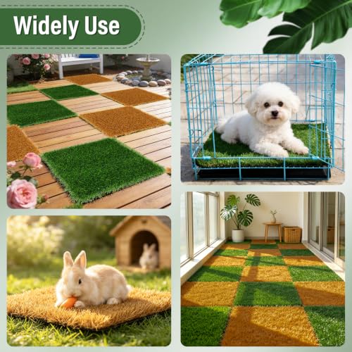 8 PCS Chicken Nesting Pads 12''x12''washable nesting pads for chicken coop | Artificial Grass Box Liners for Laying Eggs Green and Light Brown Chicken Bedding for Nesting Box Pets Garden Indoor Outdoor - size: 8 PCS