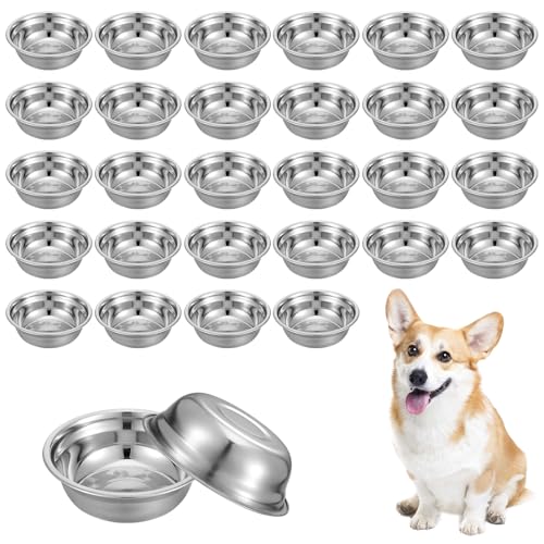 30 Pcs Stainless Steel Dog Bowls, 5.8 Inch Metal Dog and Cat Food Water Bowl, Pet Dishes for Kennel Crate, Dishwasher Safe