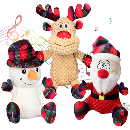 3 Pack Dog Christmas Squeak Toys, Plush Squeaky Medium & Small Dog Chew Toys, Stuffed Squeaky Toys for Dogs Puppy - Funny Cute Dog for Dog Birthday - color: christmas red