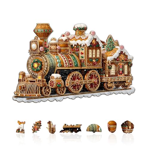 Christmas Mechanical Train Puzzles Adults Gifts Wooden 80 Pieces 8.5 * 5.5in - color: Christmas Mechanical Train, size: Small