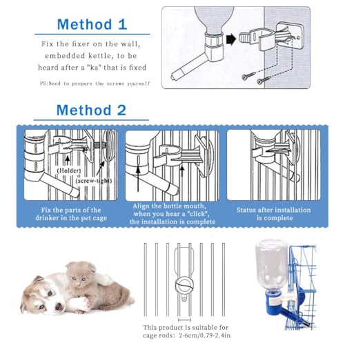 Andiker Dog Water Bottle for Crate, No-drip 350ml Dog Water Dispenser Adjustable and Detachable Installed on the Kennel Cage Water Bottle for Dogs and Puppy Drinking Water (Pink) - color: Pink