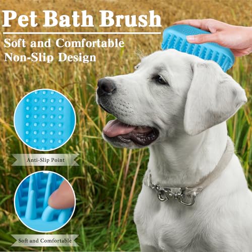2PCS Dog Bath Brush Set | Adjustable Handle Dog Scrubber for Shampooing, Deshedding & Massaging, Suitable for Pets | Curry Comb & Shampo Brush for Dogs Cats and Horses (Green Blue)