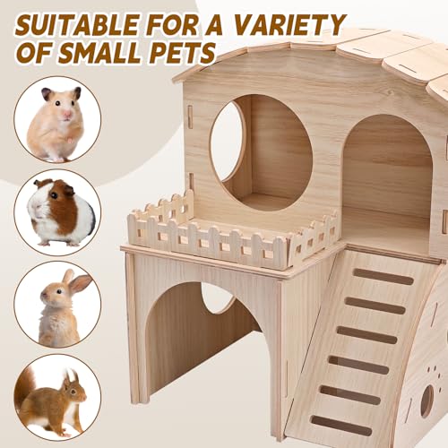 Large Guinea Pig Hideout Place, Double Layered Wooden Hamster House with ramp and Hamster Platform. Suitable for Hiding Places for Small Animals Such as Guinea Pigs, Hamsters, Rabbits, etc