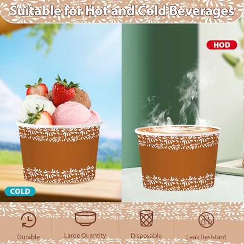 120Pcs 12oz Mexican Cielito Lindo Ice Cream Cups for Hot or Cold Food | De Barro Mexicanos Dessert Bowls Disposable Snack Cups for Mexico Fiesta Cinco De Mayo Baby Shower Wedding Bday Party Favor - style: Brown Dessert Cup