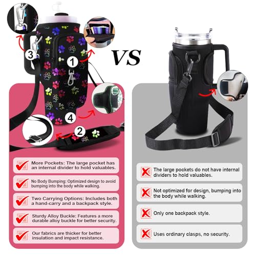Stanley Carrier Bag for Stanley 40oz/30ozTumbler with Phone with 2 Adjustable Strap,3 Pockets Bottle Stanley Cup Carrier Bag & Case,Accessories for Hiking Travelling - color: Dog paw