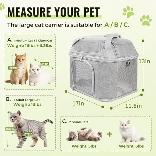 Soft-Sided Cat Carrier,Pet Bag with Padded Shoulder Strap (Up to 20 Lbs) | Animal Crate for Medium Kitten Puppy, Portable design for transport small dogs,Washable Cloth Carry Bag Home Car Travel, Grey