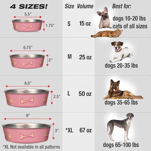 Loving Pets Bella Dog Bowls- Stainless Steel Dog & Cat Bowls - Spill Proof Dog Food Bowl, Cat Bowl, Puppy Essentials & Pet Supplies Great for Home & Travel (Small 10-20 lbs, Coastal Pink) - color: Coastal Pink, size: Small (10-20lbs)