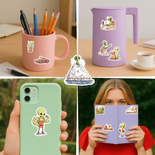 100 PCS Alien Stickers Pack – Waterproof Alien Decals for Water Bottles, Laptops, Phones, Notebook, Cars – Cool Vibrant Graphics for Alien Enthusiast - color: Alien