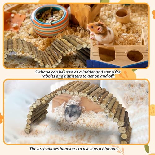 Hamiledyi Wooden Hamster Bridge Ladder 19.7" L x 5.9" W Large Climbing Toy Natural Hideout Tunnel Ramp Hamster Cage Accessories for Rabbits Guinea Pigs Ferret Tortoise Reptile (Pack of 2) - size: 19.7" L x 5.9" W