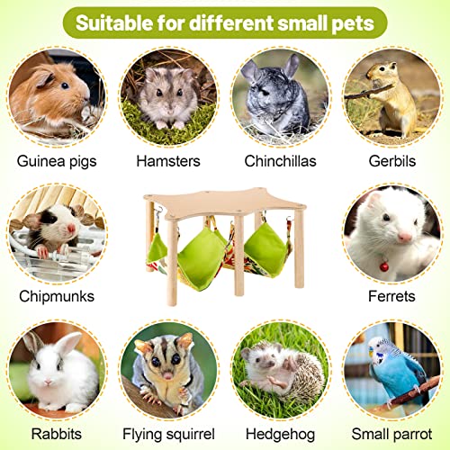 Guinea Pigs Hammock with Natural Wooden Stand- Large Hanging Hammock Bed for Piggies Chinchilla Hamster Bunny Ferrets Hiding Sleeping - size: 15.7in L * 11.8in W * 9.5in H