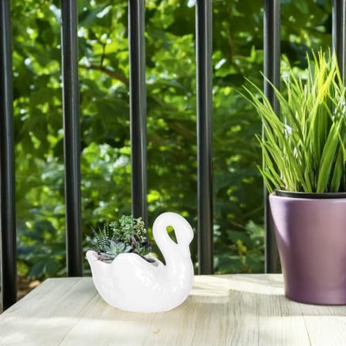UPKOCH White Ceramic Swan Planter with Drainage Hole, Animal Figurine Succulent Pot for Indoor Outdoor Plants, Decorative Flower Vase Decor Bowl