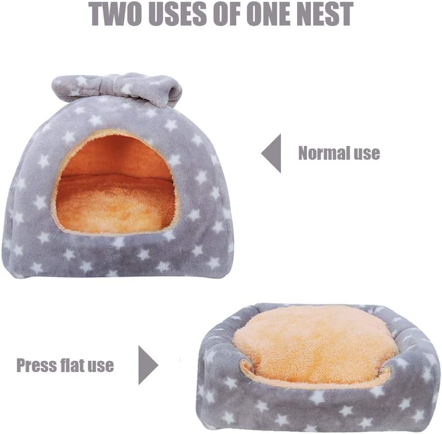 Small Animal Pet Bed, Sleeping House Habitat Nest for Guinea Pig Hamster Hedgehog Rat Chinchilla Hideout Bedding Snuggle Sack Cuddle Cup Cage Accessories with Removable Washable Mat (Gray) - color: Gray